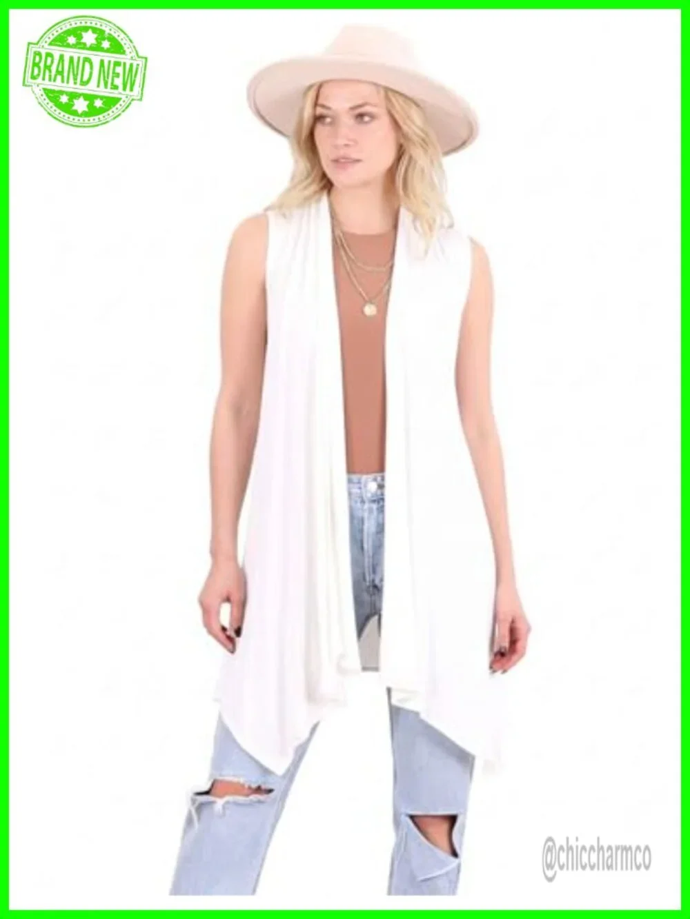Sleeveless Cardigan Vest Open-Front Long Asymmetric Hem